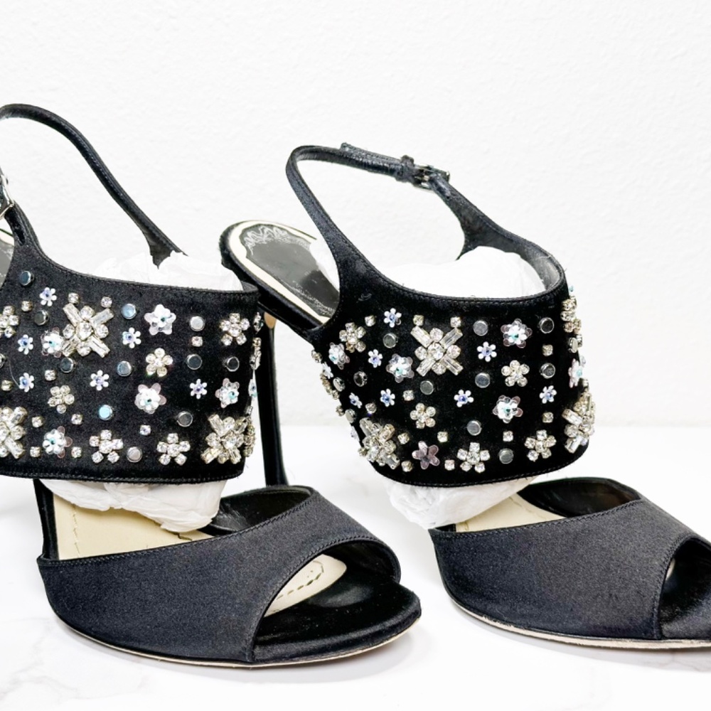 Christian Dior Sequin & Crystal Embellished Open Toe Sandals/Heels (Black) - Picture 4 of 7